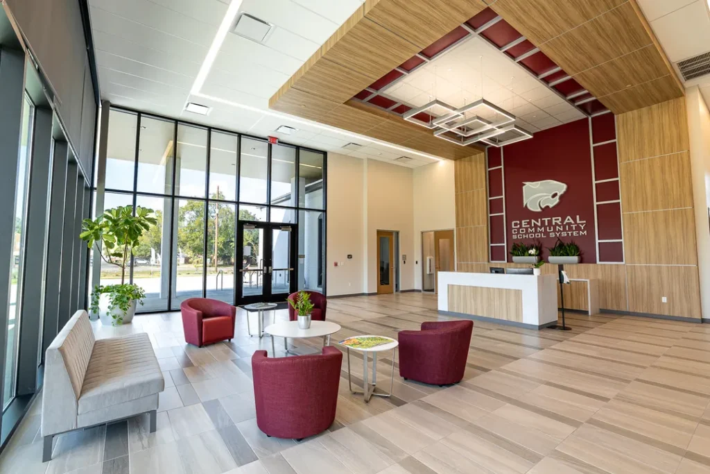 central school board office lobby seating superior millworks