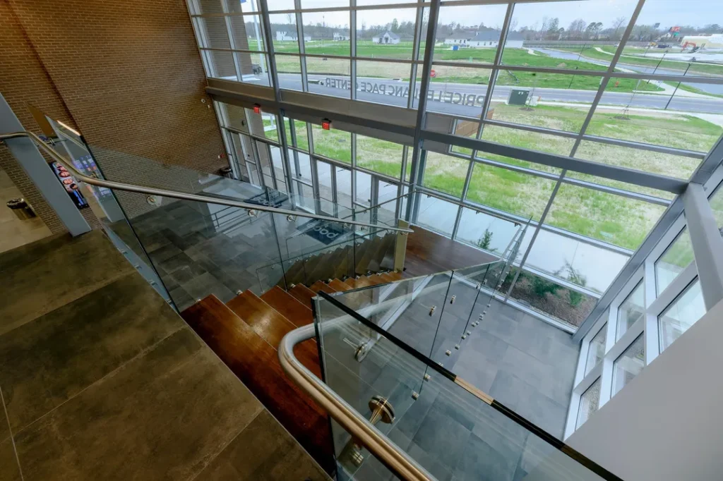 pace center overhead view of staircase and lobby